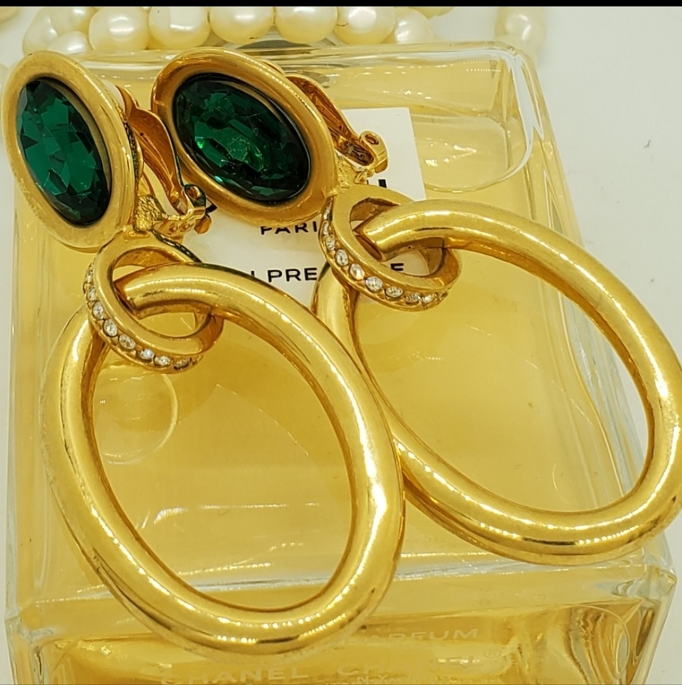 Vintage Valentino Very Rare Door Knocker Signed Earrings & Card Case